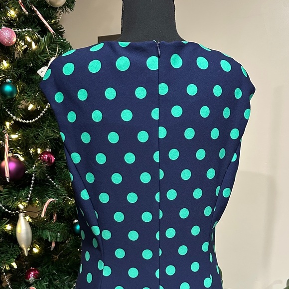 *LONDON TIMES* Blue x Green Polka Dot Sleeveless Dress Size 12 - Picture 7 of 9